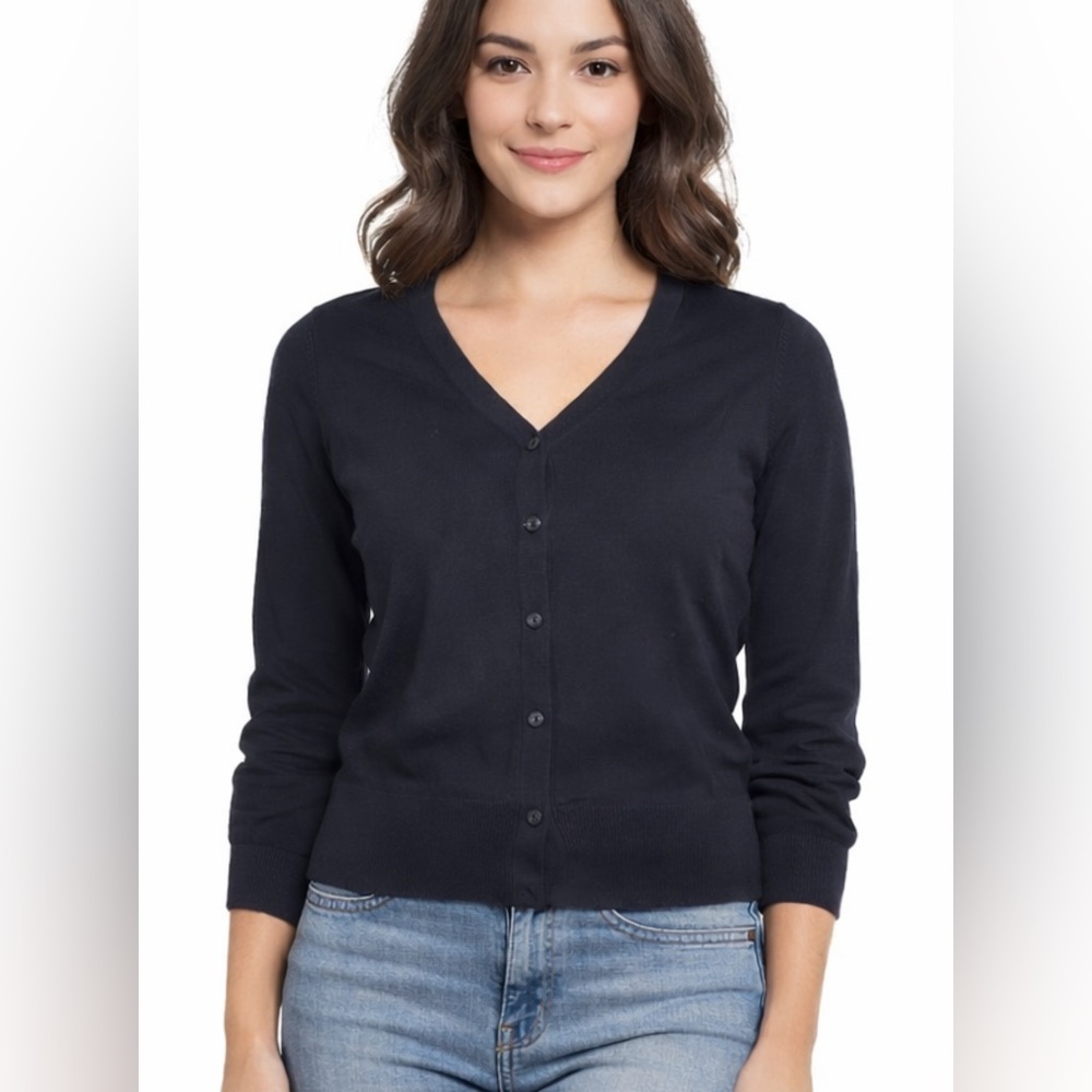LOFT Dark Navy Button-Up Cardigan (Size S)